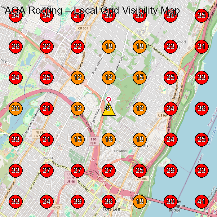 AGA Roofing GeoGrid visibility map for Roofing Contractor in New York